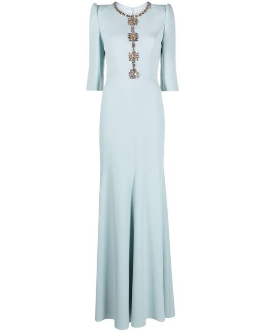 Jenny Packham Blue Capote Crystal-embellished Dress