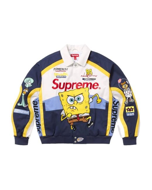 Supreme Blue X Spongebob Squarepants Jeff Hamilton Racing Jacket for men