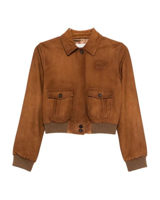 Miu Miu Brown Cropped-Jacke mit aufgesetzten Taschen
