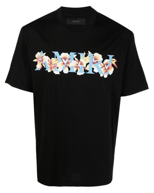 メンズ Amiri フローラル ロゴ Tシャツ Black