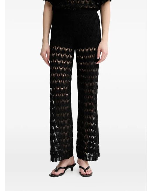 Twinset Black Crochet-Knit Logo-Plaque Trousers
