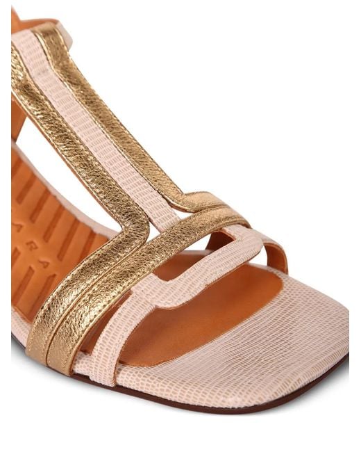 Chie Mihara Pink Lizard-Effect Metallic-Trim Sandals