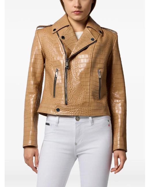 Philipp Plein Natural Cocco Biker Jacket