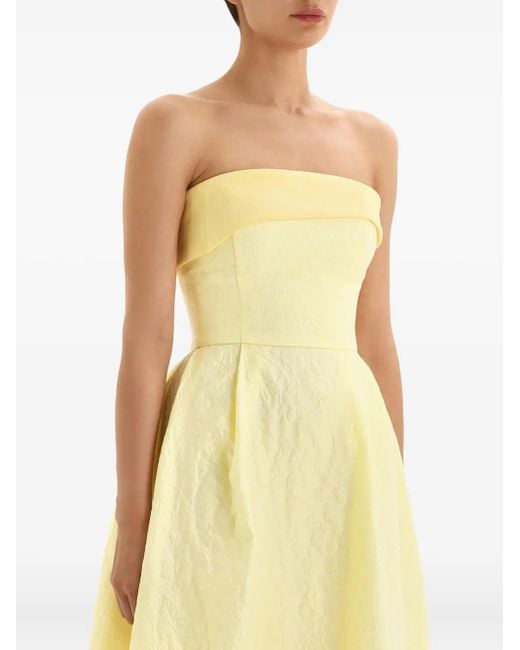 POST MERIDIEM Midi-Jurk Met Satijnen Vlak En Jacquard in het Yellow