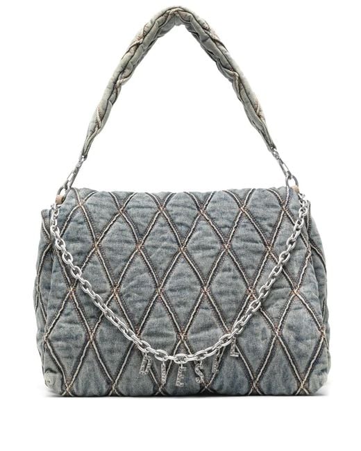 DIESEL Gray Large Charm-D Shoulder Bag