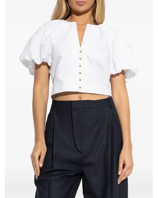 FRAME White Puff-Sleeve Buttoned Top