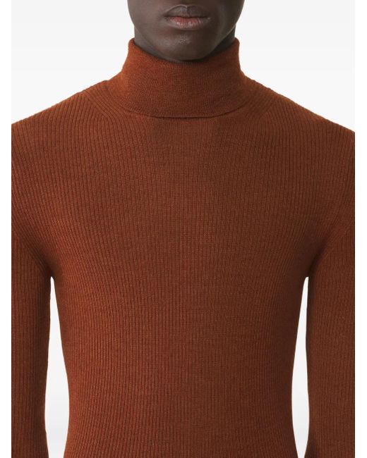 Lanvin Brown Ribbed Turtleneck Sweater for men