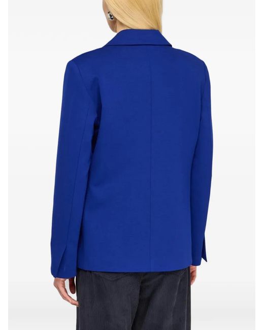 Semicouture Blue Jorie Double-Breasted Pleated-Detail Jacket