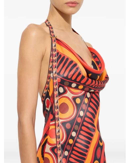 Emilio Pucci Red Soleil-Print Satin Dress