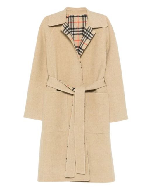 Abrigo con cinturón y forro a cuadros Burberry de color Natural
