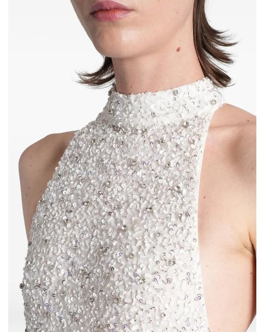 retroféte White Olivia Sequin-Embellished Halterneck Maxi Dress