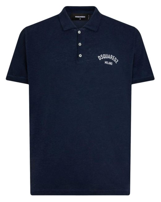 DSquared² Blue Logo-print Cotton Blend Polo Shirt for men