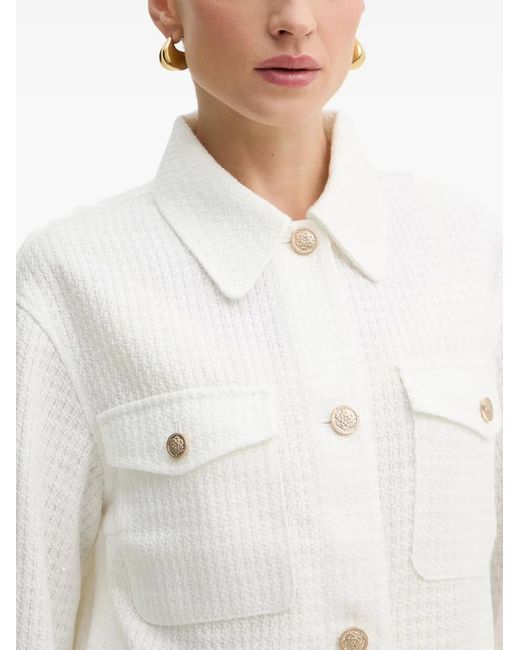 Guess White Eulalie Bouclé-Knit Button-Up Tweed Jacket