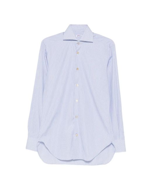 Kiton White Striped Cotton Shirt for men