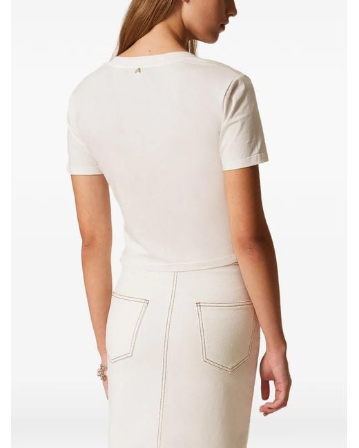 Twinset White Bustier T-Shirt With Shaped Collar