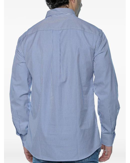 Emporio Armani Blue Vertical-Stripe Button-Down Shirt for men