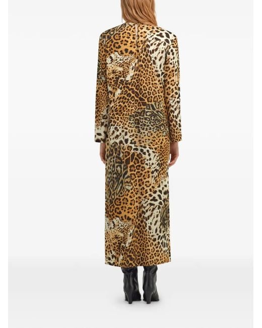 Roberto Cavalli Metallic Robe Imprimée Léopard À Col Montant