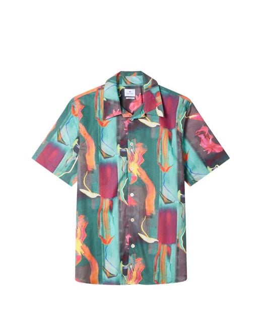 Paul Smith Blue Glitch Floral Print Shirt for men