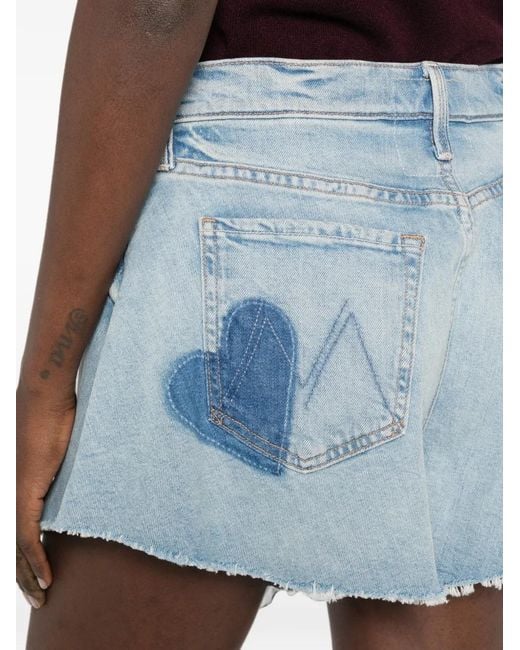 Mother Blue Heart-Patch Raw-Cut Shorts