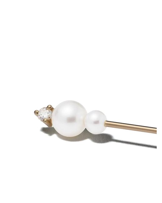 Mizuki White 14Kt Sea Of Beauty Kanzanshi Pearl Diamond Single Earrings