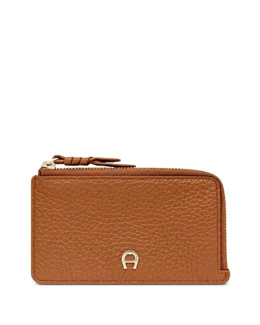 Aigner Brown Porte-Cartes Carré Soft À Plaque Logo