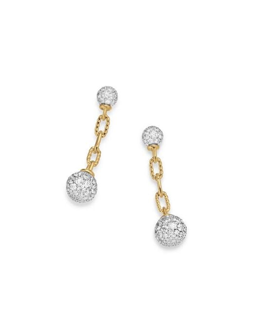 David Yurman Metallic 18Kt Madison-Link Diamond Drop Earrings