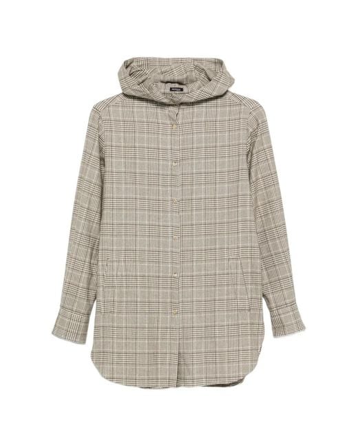 Kiton White Check Hooded Shirt