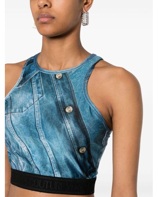 Versace Blue Cropped-Top mit Patch