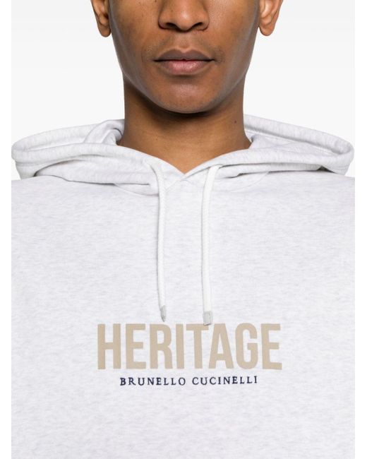 Brunello Cucinelli White Text-print Cotton Hoodie for men