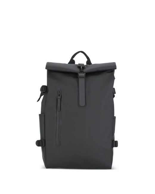 Rains Black Roll-Top Backpack for men