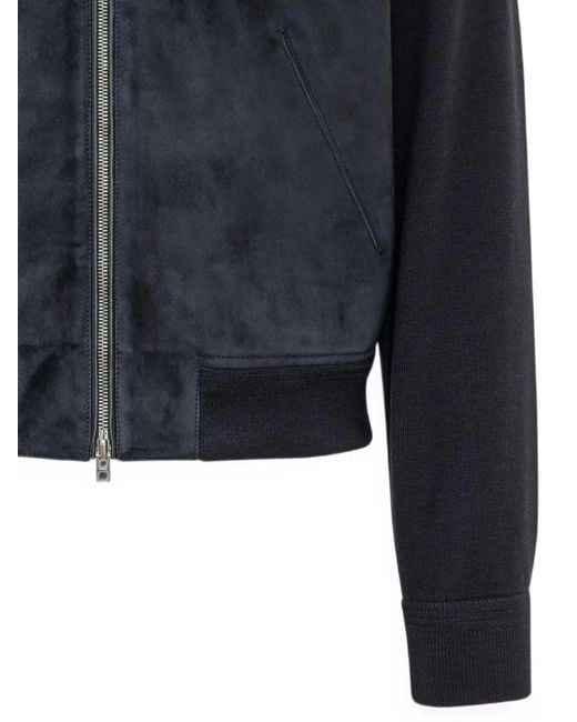 Tom Ford Blue Suede-Panelled High-Neck Jacket for men
