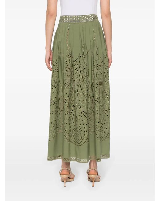 Alberta Ferretti Green Cut-Out Detail Poplin Midi Skirt