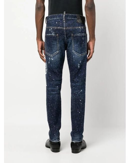 DSquared² Blue Paint Splatter Effect Jeans for men