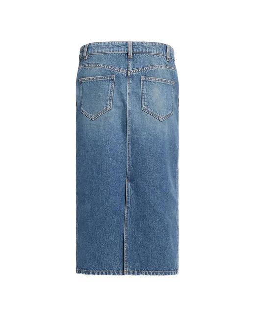 Elie Saab Blue Washed-Denim Pencil Midi Skirt