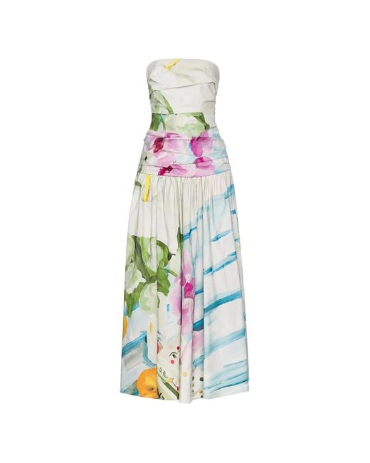Acler White Nershall Strapless Floral-Print Maxi Dress