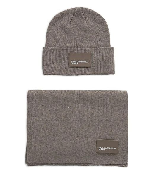Karl Lagerfeld ロゴ ニットスカーフ Gray