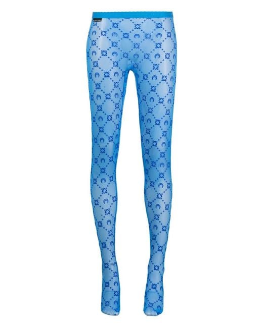 MARINE SERRE Blue Flocked-Moonogram Tights
