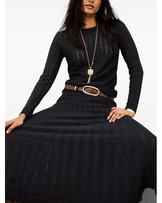 Ba&sh Black Doha Pointelle-Knit A-Line Maxi Skirt