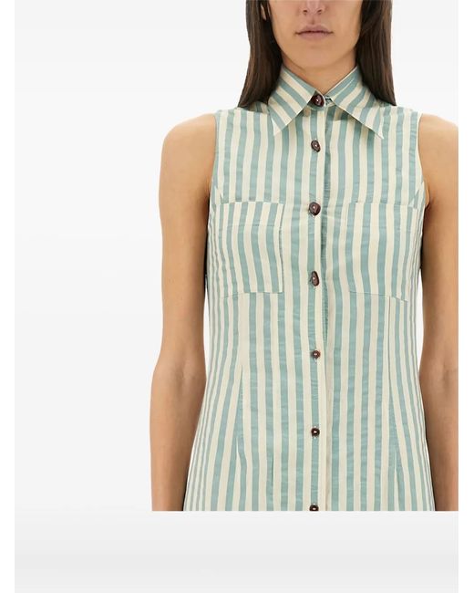 Alysi Green Striped-Pattern Sleeveless Midi Dress