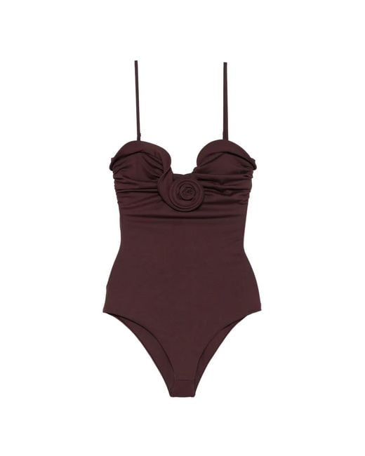 Magda Butrym Red Ruffled Flower-Appliqué Swimsuit
