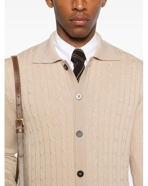Ernest W. Baker Natural Cable-Knit Collared Cardigan for men