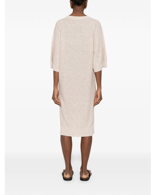 Panicale White Sequin V-Neck Midi Dress
