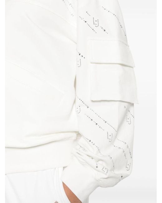 Liu Jo White Crystal-embellished Zipped Sweatshirt