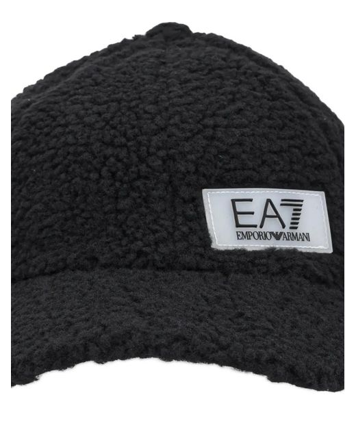 EA7 Black Contemporary Sport Baseball Logo-Patch Shearling-Effect Cap