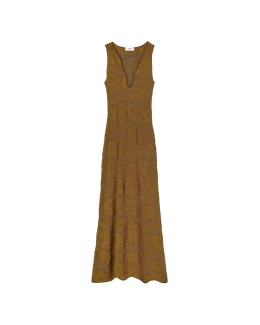 RETORI Natural Jacquard-Knit Net-Detail Midi Dress