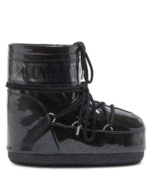 Moon Boot Black 'icon Low Glitter' Snow Boots,