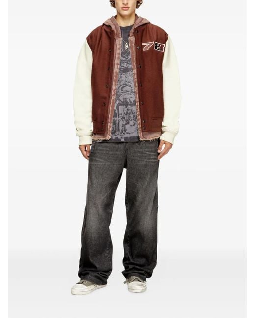 DIESEL Brown L-Kopf Wool-Blend Varsity Jacket for men