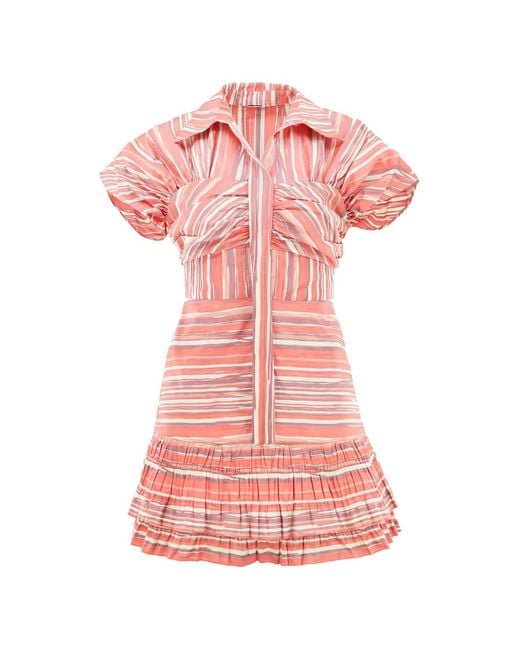 Alexis Pink Robe Rayée Lara À Volants