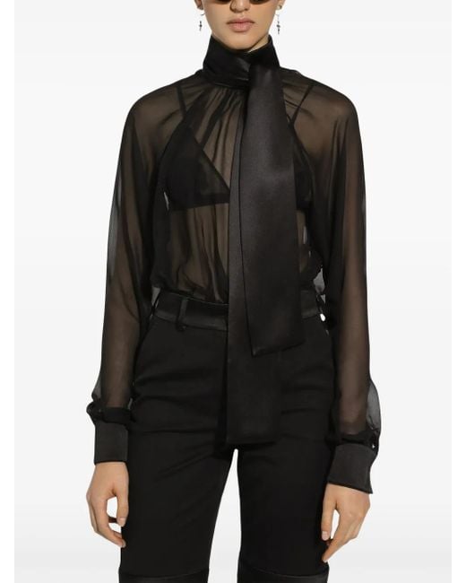 Dolce & Gabbana Black Chiffon Pussy-Bow Blouse