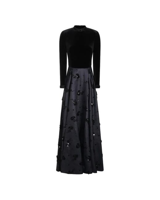 Nissa Black Sequin-Embellished Velvet-Bodice Dress